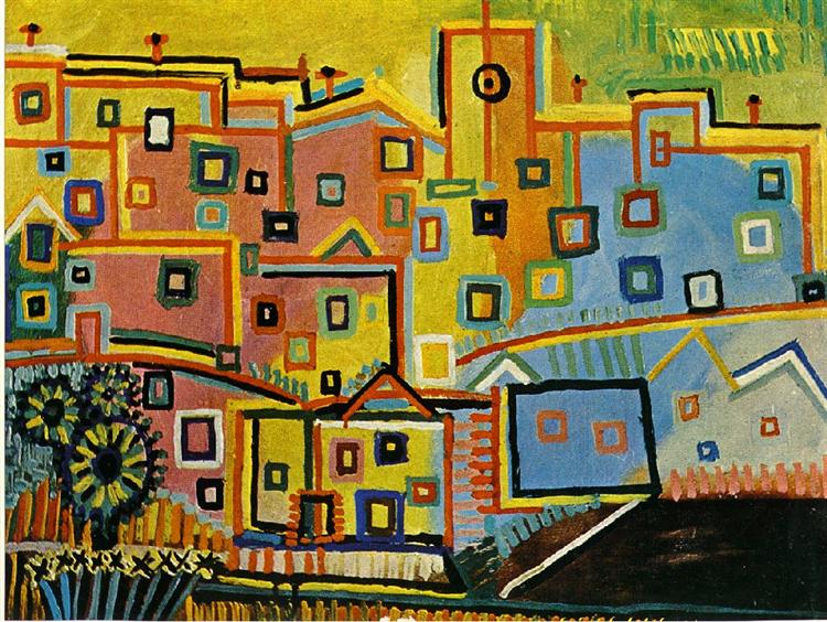 Picasso Painting Untitled Houses And Buildings Expressionism